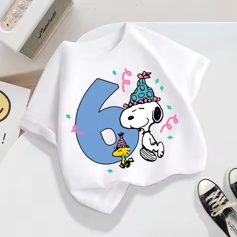 Kawaii Snoopys Short Sleeve T-Shirt Cotton Summer Tops for Kids Boys & Girls Birthday Digit 1-9 Tees