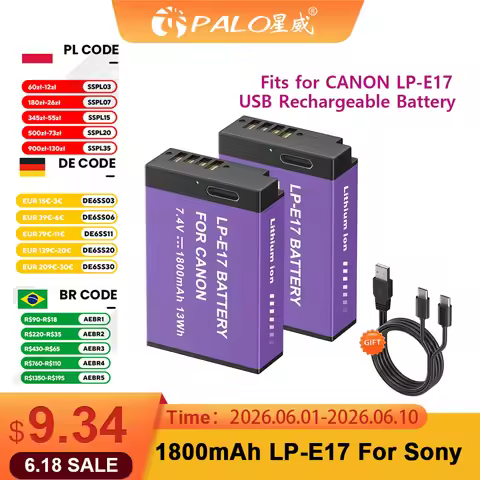PALO LPE17 LP E17 LP-E17 Battery with USB-C Input for Canon EOS RP 200 250D M3 M5 M6 750D 760D R10, 