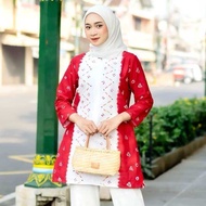Tunik batik jumputan merah putih - atasan batik - tunik batik - baju wanita - atasan wanita