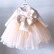 Baby One Year Old Dress 2026 Big Bow Girl Dress Children Princess Dress Long Sleeve 4.21A