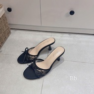 Round toe clogs with lace straps and bows, 5cm high heels, easy to wear without tiring your feet, su