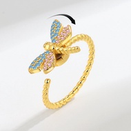 Colorful diamond zircon Dragonfly open ring female open ring adjustable rotating ring