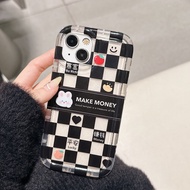 Casing iPhone 11/12/13/14 Pro max Cute Bunny Black&white grid Case For iPhone 11 12 13 12pm 13PM 14P