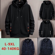 [Large size] L-9XL thin coat oversized menswear Big size Zip Jacket men's casual hoodie jacket Outer