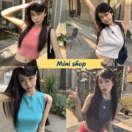 Mini shop (3CX101) Round Neck Knitted Tank Top Good Stretch Simple