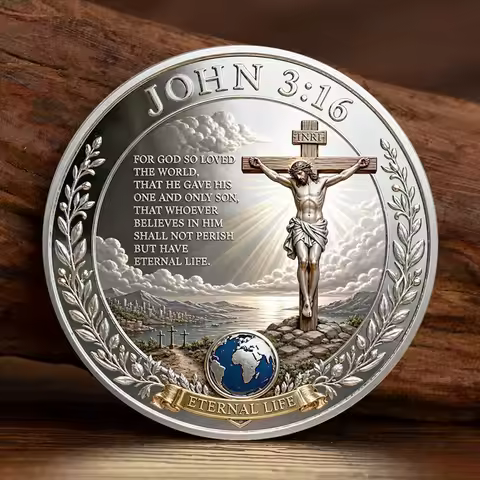 John 3:16 Eternal Life Cross Silvery Plated Souvenir Coin for God So Loved The World Jesus Collectio