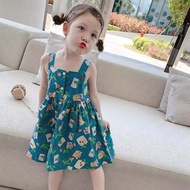 Girls' fashionable dress cool suspender vest skirt cotton breathable cute floral A-女童装洋气连衣裙清凉吊带背心裙棉透