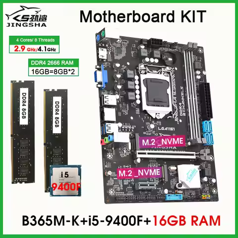B365 LGA1151 motherboard complete combo kit set with i5 9400F CPU 2*8GB = 16GB DDR4 2666MHZ RAM plac
