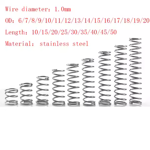 5-10pcs/Lot 1.0mm Stainless Steel Small Compression Spring OD 6/7/8/9/10/11/12/13/14/15/16/17/18/19/