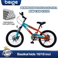 Beige Basikal Budak Mountain Bike 16/18 inch Kids Basikal Disc Brake MTB bicycle 5-10 tahun Teenage 