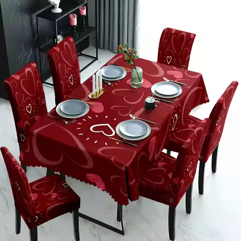 5/7pcs Love pattern printed chair cover tablecloth set romantic wedding chair cover suitable for ban