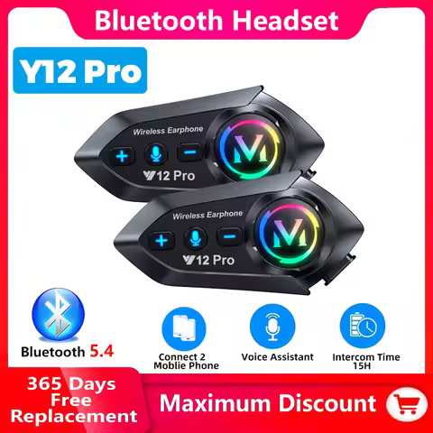 Y12 Pro Motorcycle Helmet Bluetooth Headset Intercom Distance 500M IP56 Dust And Waterproof Voice As
