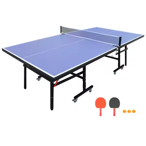 8ft Mid-Size Foldable Portable Ping Pong Table Set Indoor Games with Net,2 Paddles &3 Balls