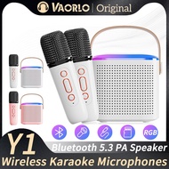 VAORLO Y1 K12 Wireless Dual Microphones Karaoke Machine KTV DSP System Bluetooth 5.3 PA Speaker HIFI Stereo Surround With RGB Colorful LED Lights Support TF Card Play 3.5 AUX Headphone Monitoring For Home Party/Christmas/Birthday/Kids Gift