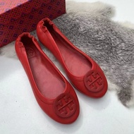 THS TOP★【high quality】original tory burchˉ round head shallow mouth super soft sheepskin egg roll sh