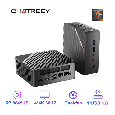 Chatreey AN4 Mini PC R7 8845HS 780M Gaming Desktop Computer with WiFi 6/Bluetooth 5.2/HDMI/USB 4.0