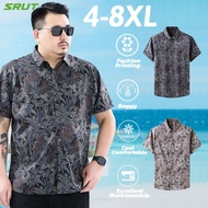 【4XL-8XL】Plus Size Shirt Man Loose Ice Silk Cooling Lapel Printing Shirt Casual baju kemeja lelaki