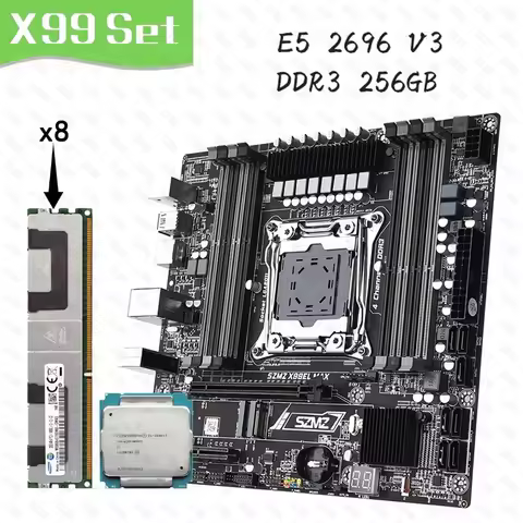 X99 Motherboard & E5-2696v3 CPU Combo with 8x32GB DDR3-1866 RAM Bundle‌ Support E5 V3 V4 Server Kit
