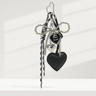 Dark Academia Silver Bead Bow Keychain - Gothic Leather Heart Bag Charm for Purse Backpack, Y2K Grun