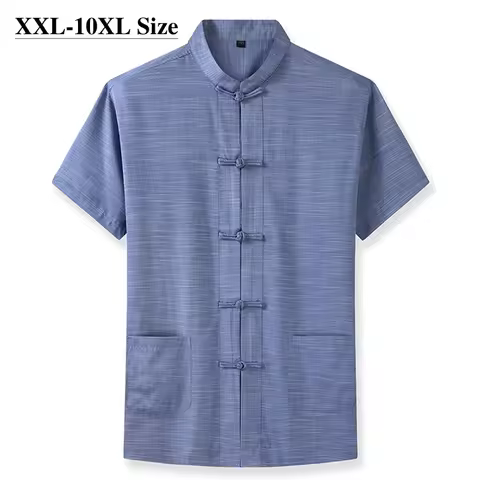 Plus Size 7XL 8XL 9XL 10XL Men's Short Sleeve Shirt Chinese Style Tang Suit Loose Casual Traditional