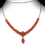 ชุดเซ็ต พลอยแท้ ไฟโอปอล (Orange Fire Opal) ล้อม เพทาย-ขาว เงินแท้ 925 ชุบทองคำขาว