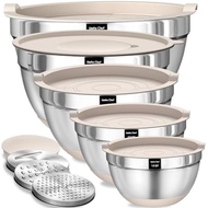 Umite Chef Mixing ls with Airtight Lids Set, 8PCS Stainless Steel Khaki Nesting ls with Grater Attac