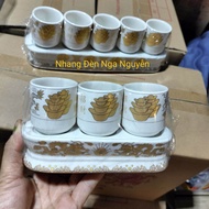 Bộ chung 3 ly 5 ly rồng vàng kim sa đựng nước thờ cúng