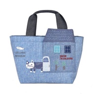 Kusuguru Japan 手提包 立體房子 刺繡前口袋造型寬口收納包 -藍