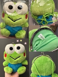 復古稀有 大眼青蛙 Keroppi 毛茸茸口金包 18cm斜孭袋 サンリオ 2005 けろけろけろっぴ　ぬいぐるみポーチ 中古品 ♡存放咗廿年嚟講⋯佢都幾靚仔！