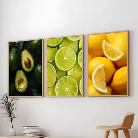 Fresh Fruits Poster Kitchen Food Fruits Market Fresh Orange Lemon Avocado Apple Canvas Poster Wall A