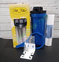 กระบอกกรองน้ำ กระบอกเฮ้าส์ซิ่ง (Housing Filter) ขนาด 10 นิ้ว กระบอกฟ้า ทางเข้า-ออกน้ำ 6 หุน (3/4")ฟร