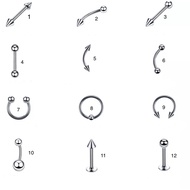 (1 Pc) BASIC Piercings - Medical Stainless Steel Piercings - Earrings, septum, navel, lips, eyebrows