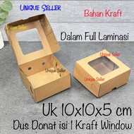 Donut Box contains 1 Size 10x10x5 KRAFT WINDOW LAMINATED Dimsum Box/ 10x10x5 cm Box/ Accessories Box