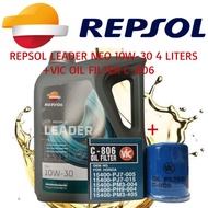 Repsol LEADER NEO 10W-30 4 LITERS+VIC OIL FILTER C-806