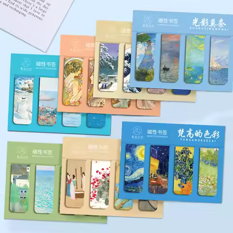 4 pcs/set World Famous Paintings Magnetic Bookmark Creative Stationery Bookmarks Page Flag School Of