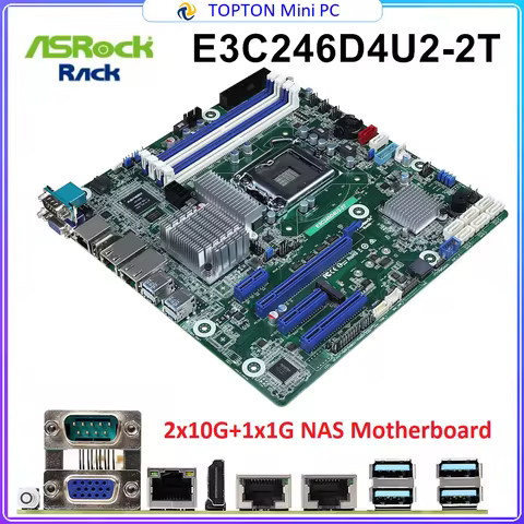 ASRock Rack M-ATX 10G NAS Motherboard E3C246D4U2-2T Intel C246 IPMI 2x10G+1x1G NICs 8*SATA 1*M.2 4*D