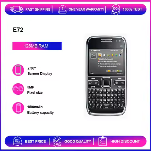 Unlocked Refurbished E72 5MP 2G/3G GSM 900 / 1800 1500mAh Phone Russian Arabic Hebrew Keyboard