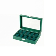 [mcfsnzwtxz1bw] 10-Slot Watch Box Green Leather 10-Slot Watch Organizer Velvet-Lined Rectangular