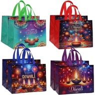 Colodeol 8 Keping Beg Hadiah Diwali Saiz Besar, Beg Tote Selamat Diwali dengan Pemegang, Beg Hadiah 