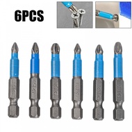 [HRDEAL]6 Silver Steel Non-Slip Screwdriver Bit Set Electric Impact 50mm PH1/2/3 PZ1/2/3[ready stock