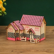 Purple House Laser Wooden House Model 3D Puzzle Toy