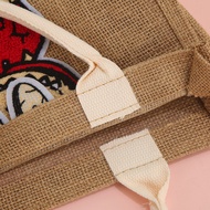 Ready Stock Cartoon Linen Tote Bag Jute Linen Cotton Linen Work Commuter Tote Bag Portable Laminated