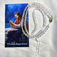 Our Father Prayer Rosary Package 77 - White Clear Glass Mote Rosary and 77x Our Father Prayer Sheet