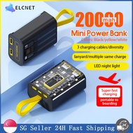 【SG Local Selle】20000 mAh Mini Power Bank Built-in 3 Cables  Transparent Powerbank Dual USB Full Capacity