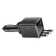 youn M14 3 Port Car Charges Retractable Cable 70cm Fast Charging 180 Degree Rotatable Head Small Saf