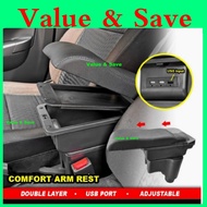 Perodua Myvi 2018 - 2026 Armrest Adjustable Arm Rest With Red Black Stitch Kotak Rehat Lengan #D2