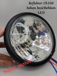 Lampu depan Head lamp Cb 100 / Reflektor cb100 bahan besi Bohlam LED
