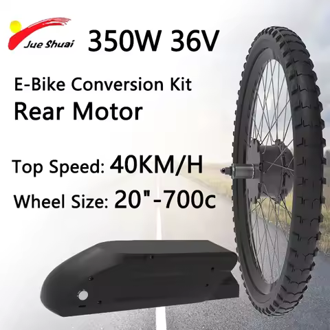 40KM/H Top Speed Electric Bike Conversion Kit 36V 10.4Ah Battery Rear Motor Wheel Kit 350W Rated Pow
