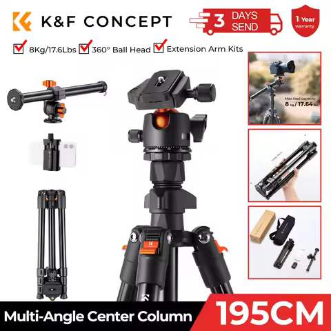 K&F CONCEPT 76.7 inch Camera Tripod Rotatable Multi-Angle Center Column Lightweight Travel Outdoor D