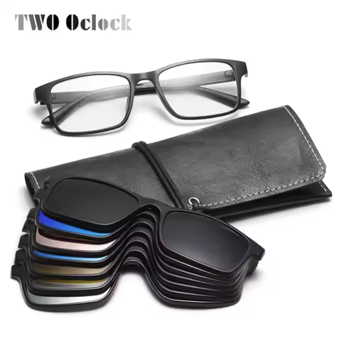 TWO Oclock Flexible Magnet Sunglasses Men Polarized Clip On Glasses Women 7 In 1 Ultra-Light Square 